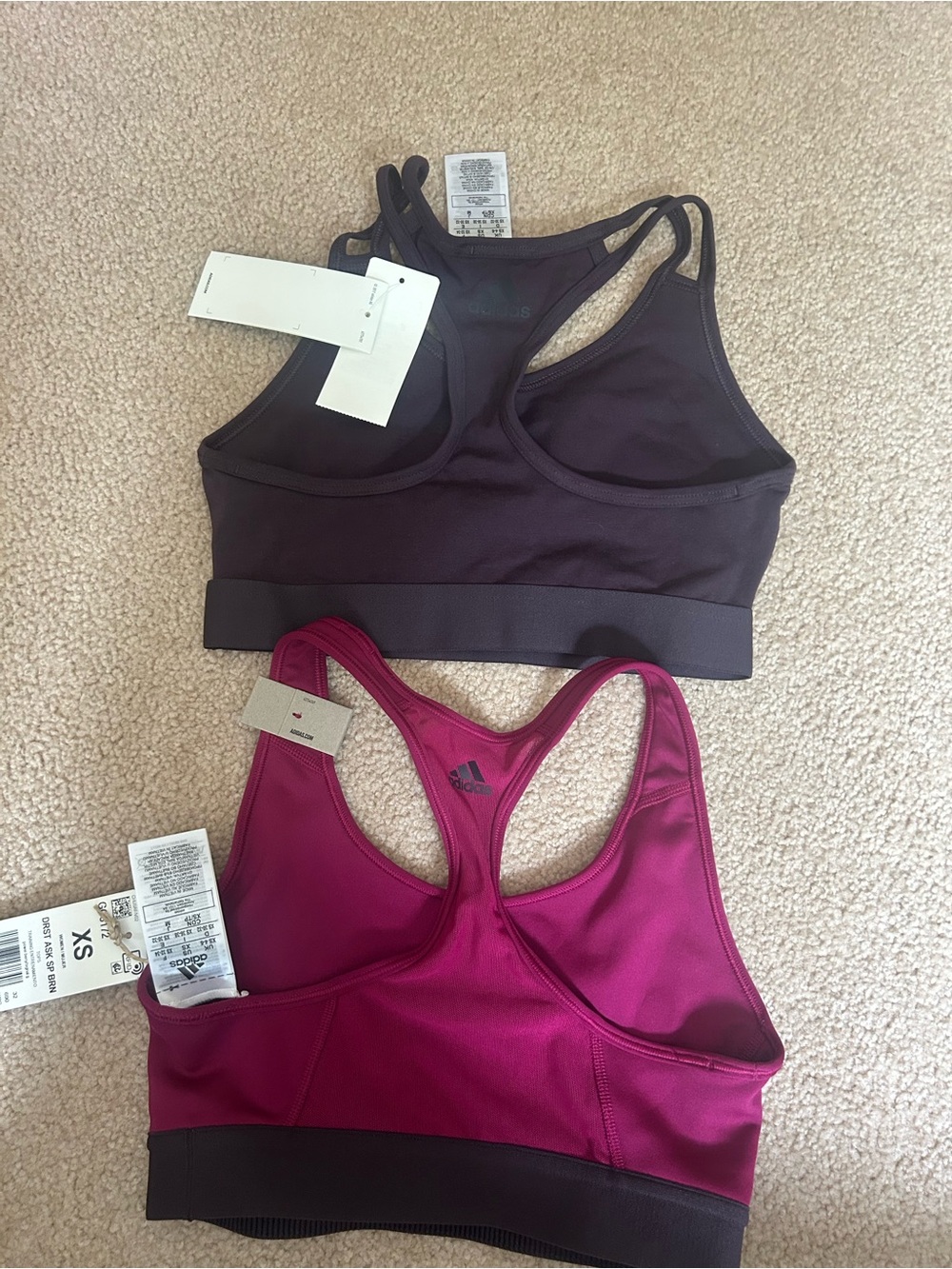 adidas Dual-Pack Racerback Sports Bras in Magenta and Plum